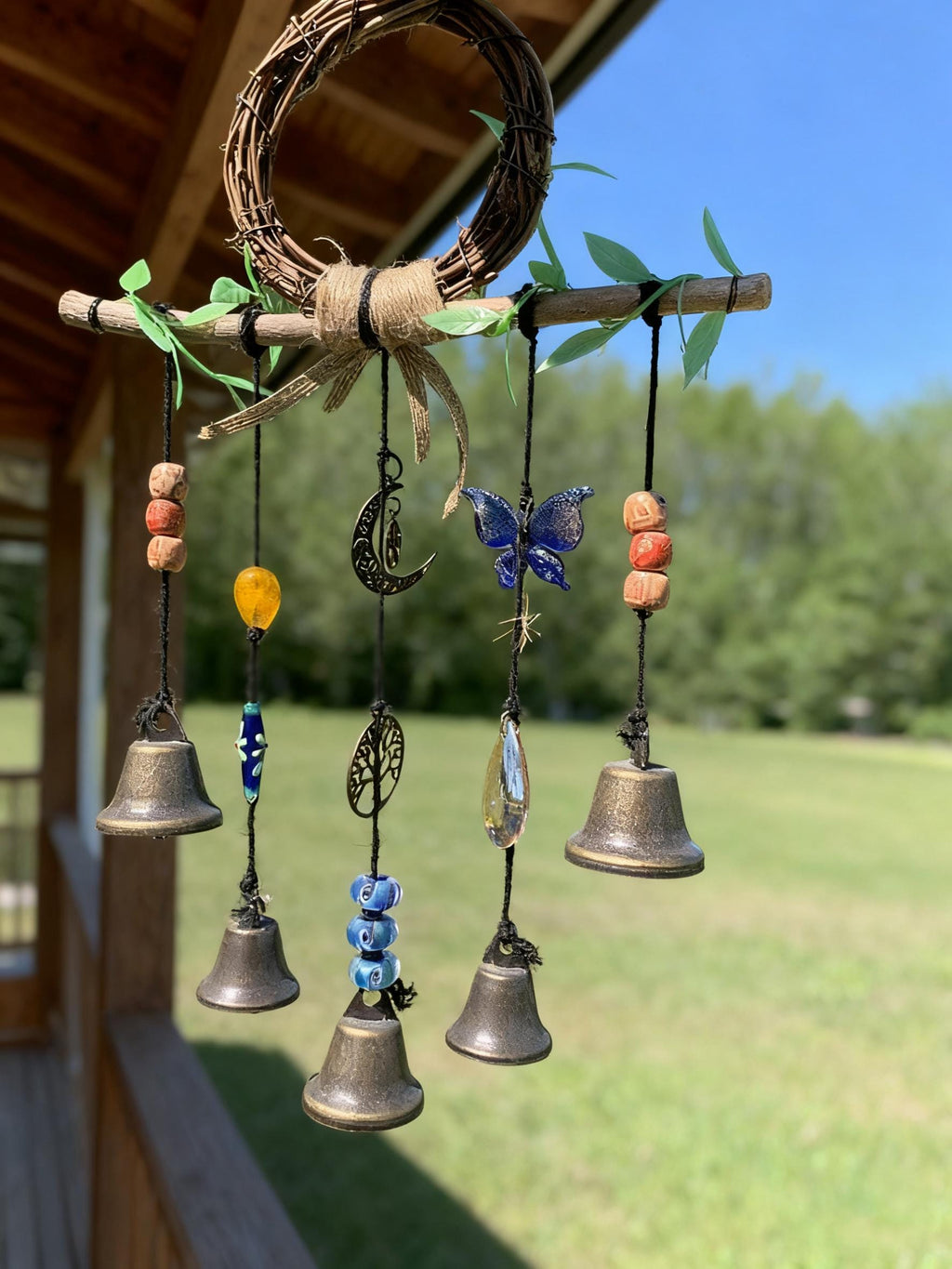 Witch Bells with Bow Tie, Protection Amulet for Wiccan and Traditional Witchcraft, Tree of Life Witches Bells, Bow Tie, Door Protection