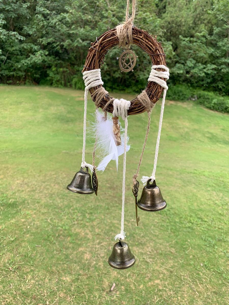 Handmade Witch Bells for Door Protection,  Wicca Witch Bells for Blessing, Pagan Decor Housewarming Gift, Hanging Bells for Outdoor