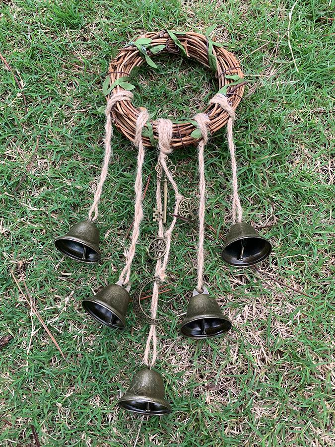 Wreath Wind Chime Witch Bells, Wicca Witch Bells for Home Protection, Hanging Bells for Door Knob, Spiritual Gift for Her, Protection Amulet
