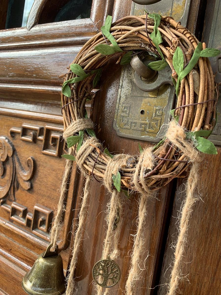 Wreath Wind Chime Witch Bells, Wicca Witch Bells for Home Protection, Hanging Bells for Door Knob, Spiritual Gift for Her, Protection Amulet