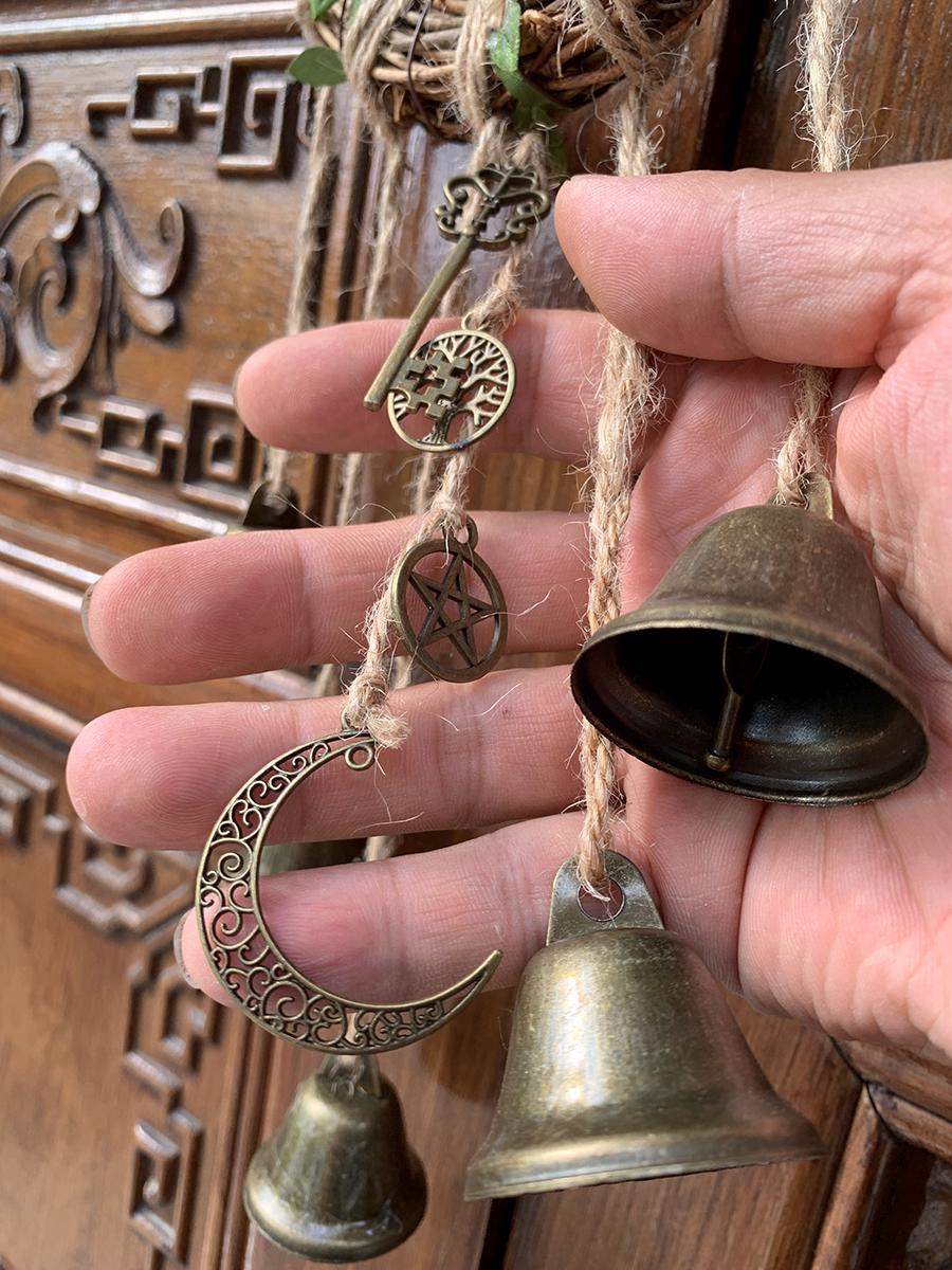 Wreath Wind Chime Witch Bells, Wicca Witch Bells for Home Protection, Hanging Bells for Door Knob, Spiritual Gift for Her, Protection Amulet