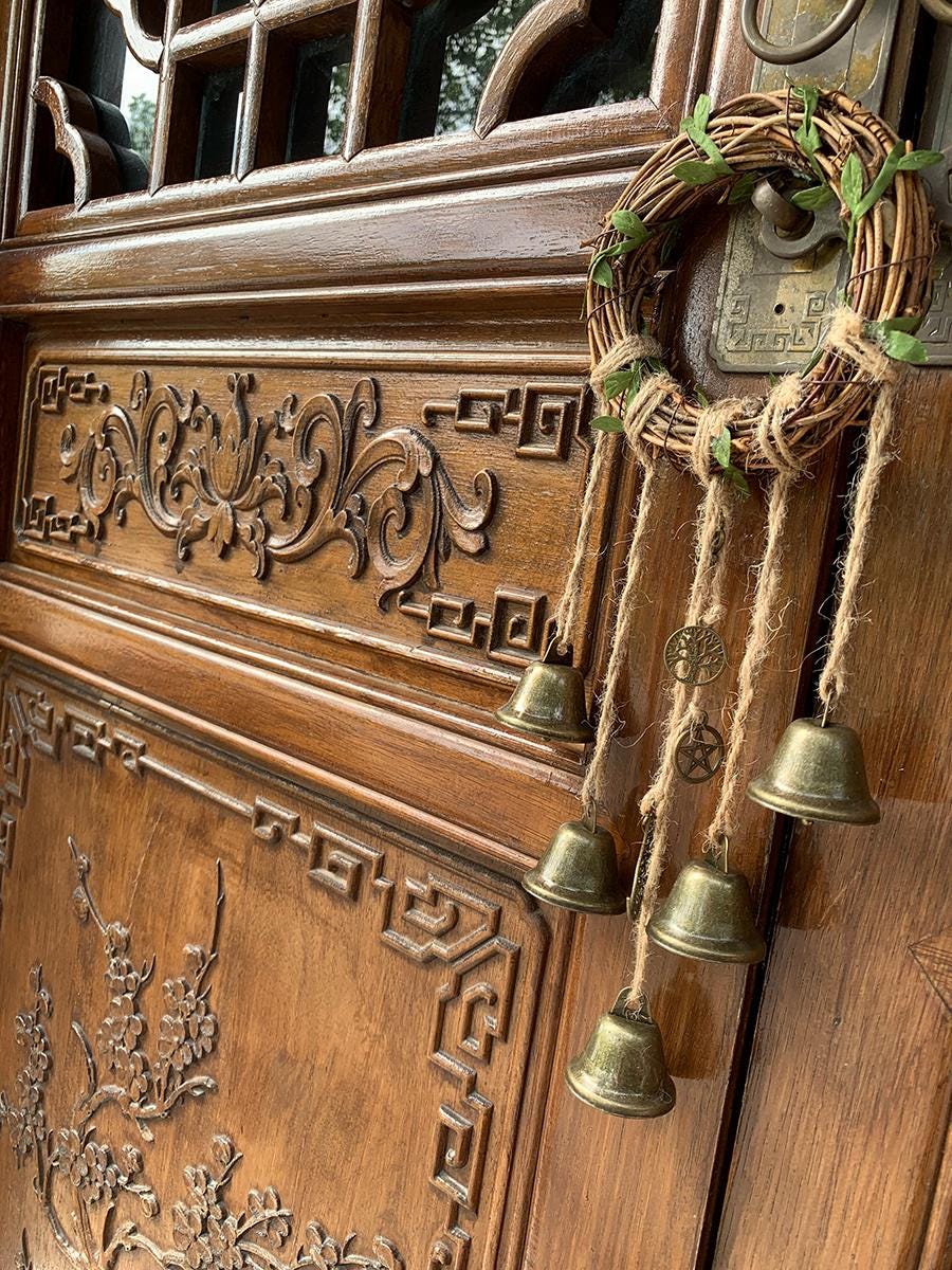 Wreath Wind Chime Witch Bells, Wicca Witch Bells for Home Protection, Hanging Bells for Door Knob, Spiritual Gift for Her, Protection Amulet