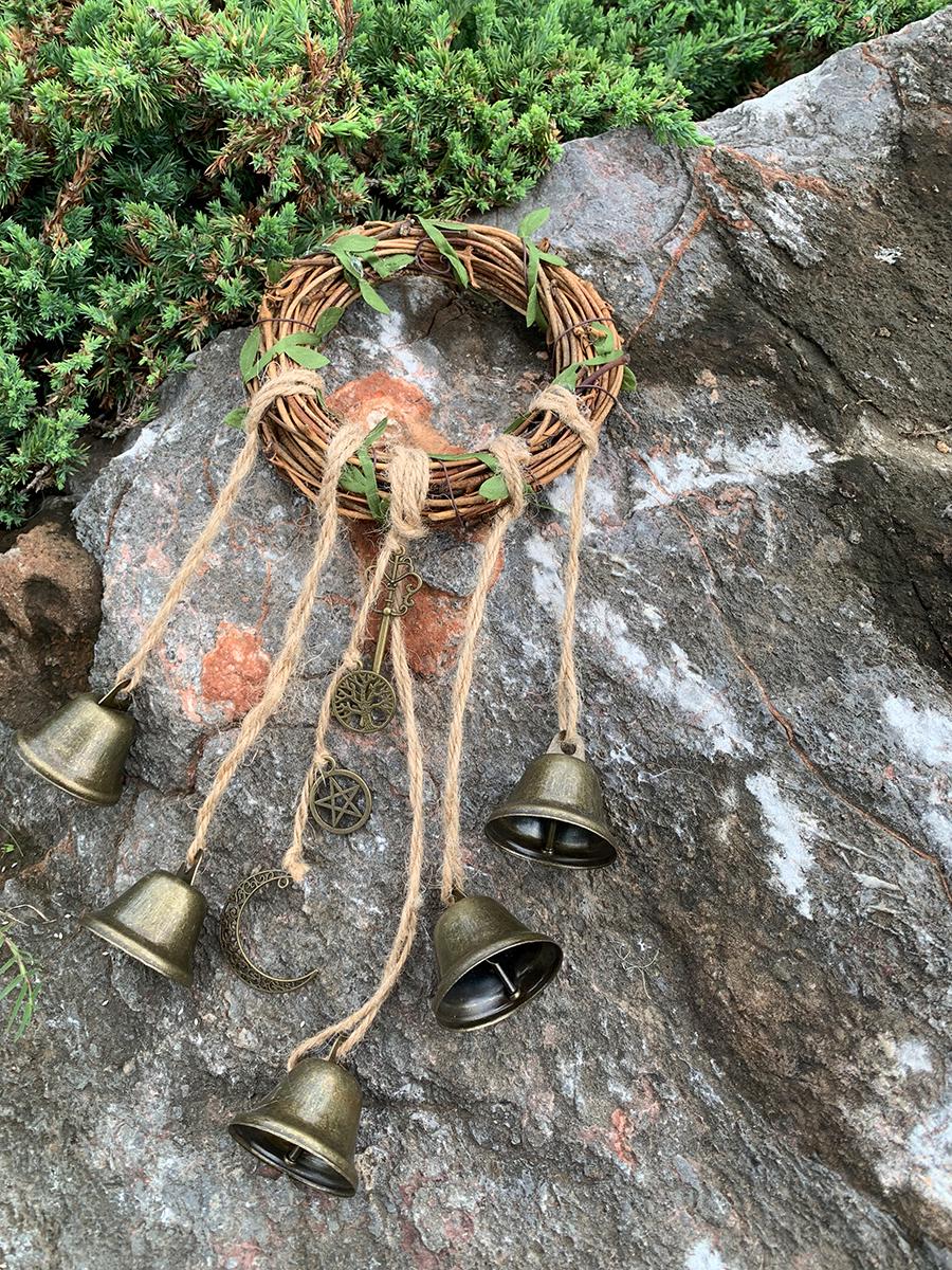 Wreath Wind Chime Witch Bells, Wicca Witch Bells for Home Protection, Hanging Bells for Door Knob, Spiritual Gift for Her, Protection Amulet