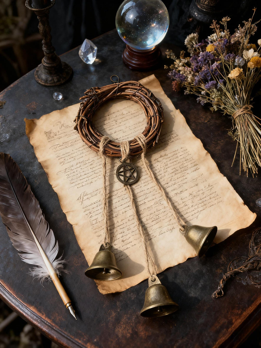 Set of 2 Witch Bells for Home Protection, Hanging Bells for Door Knob, Ward Off Negative Energy from Your Home, Yule Gift for Witchy Friends