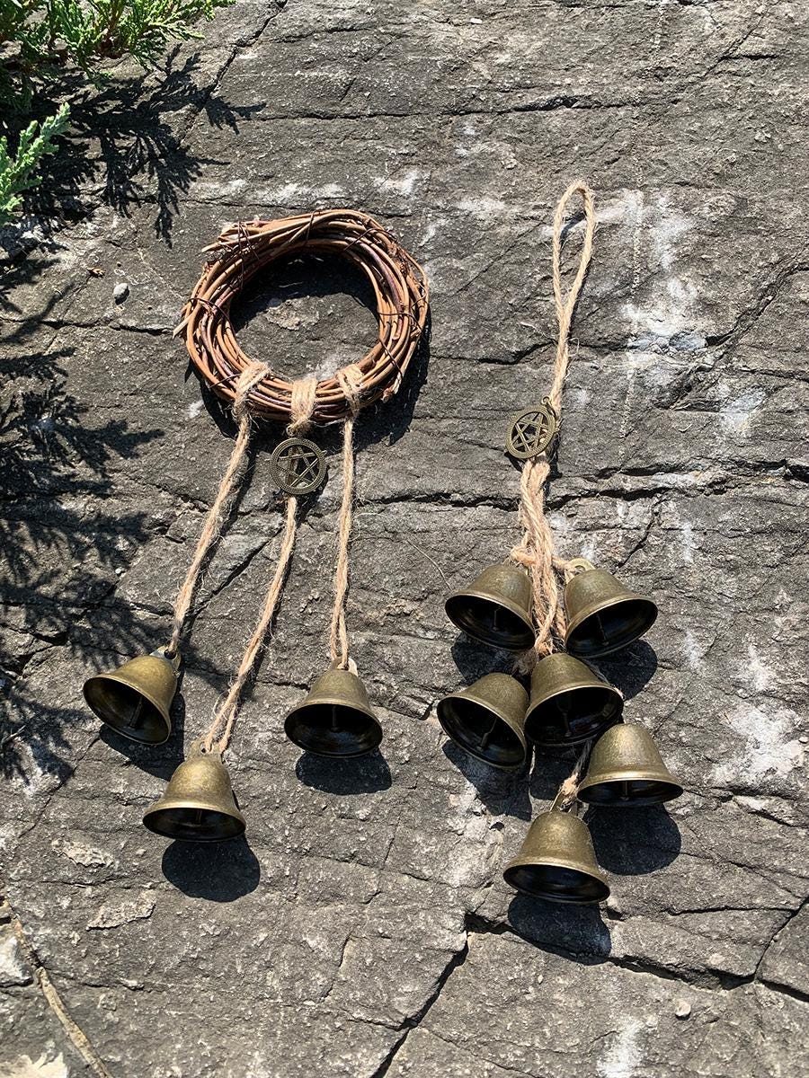 Set of 2 Witch Bells for Home Protection, Hanging Bells for Door Knob, Ward Off Negative Energy from Your Home, Yule Gift for Witchy Friends
