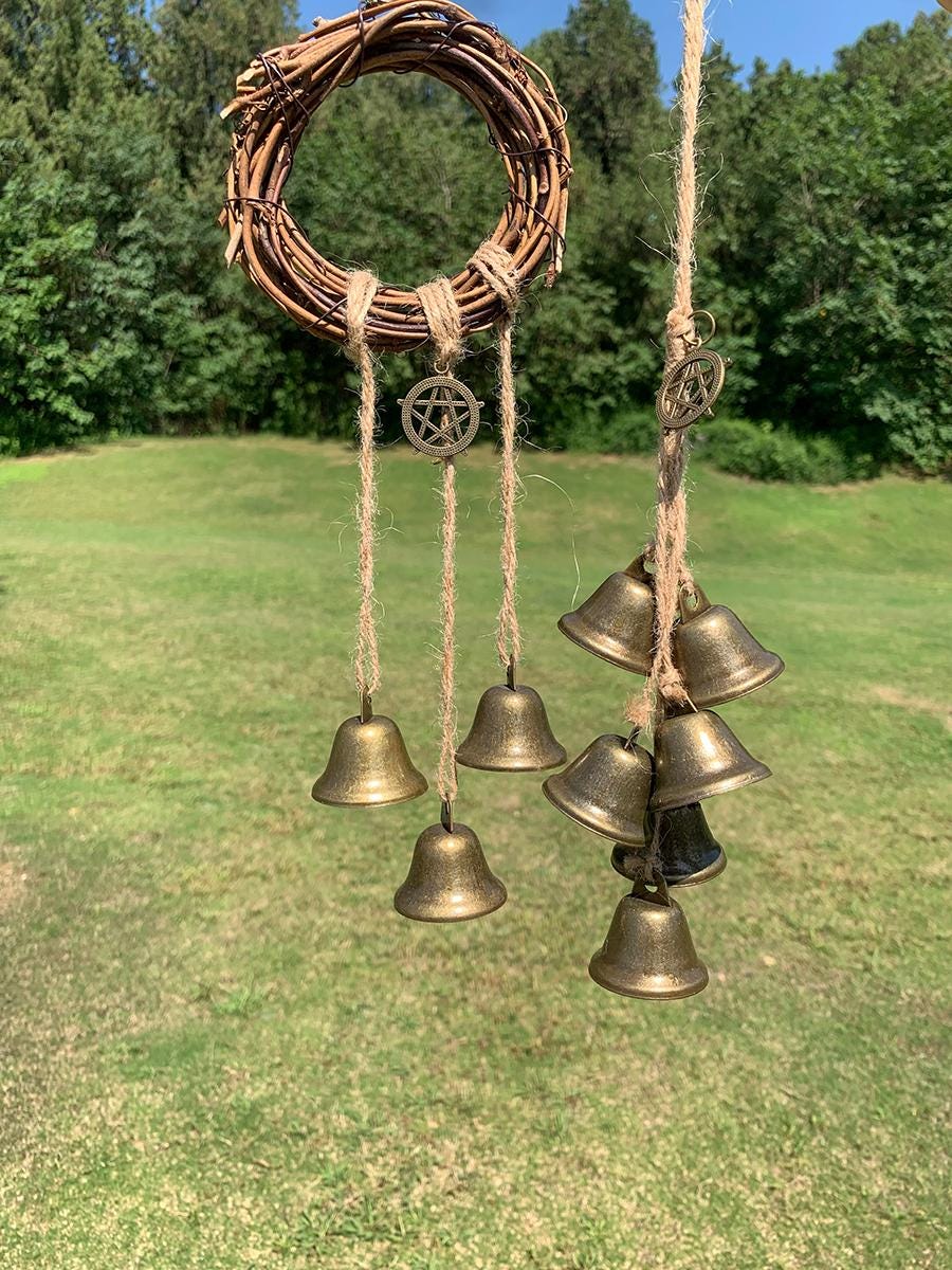 Set of 2 Witch Bells for Home Protection, Hanging Bells for Door Knob, Ward Off Negative Energy from Your Home, Yule Gift for Witchy Friends