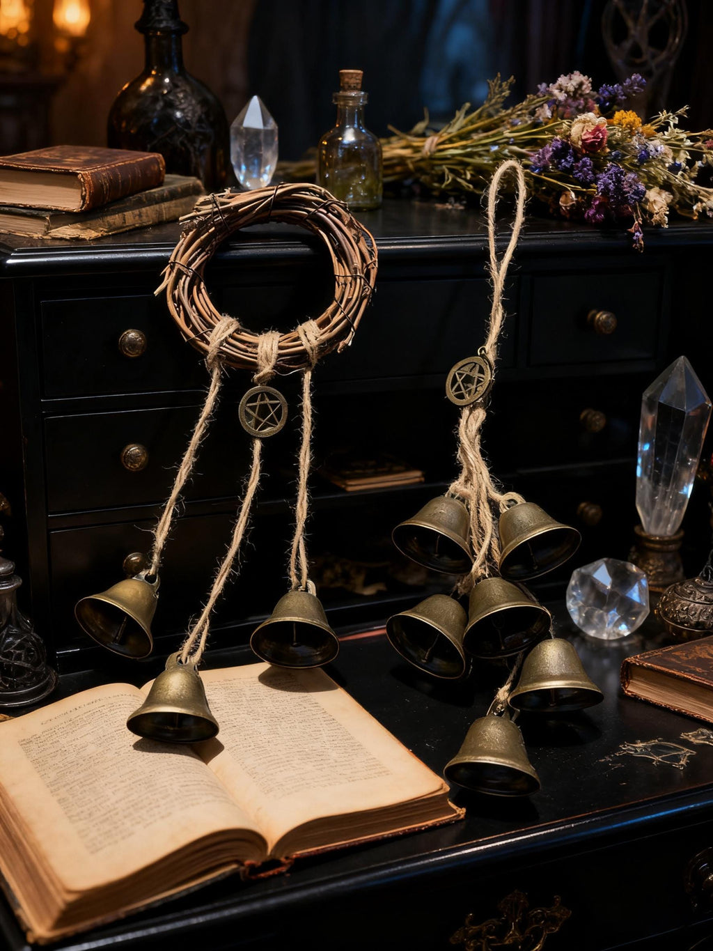 Set of 2 Witch Bells for Home Protection, Hanging Bells for Door Knob, Ward Off Negative Energy from Your Home, Yule Gift for Witchy Friends