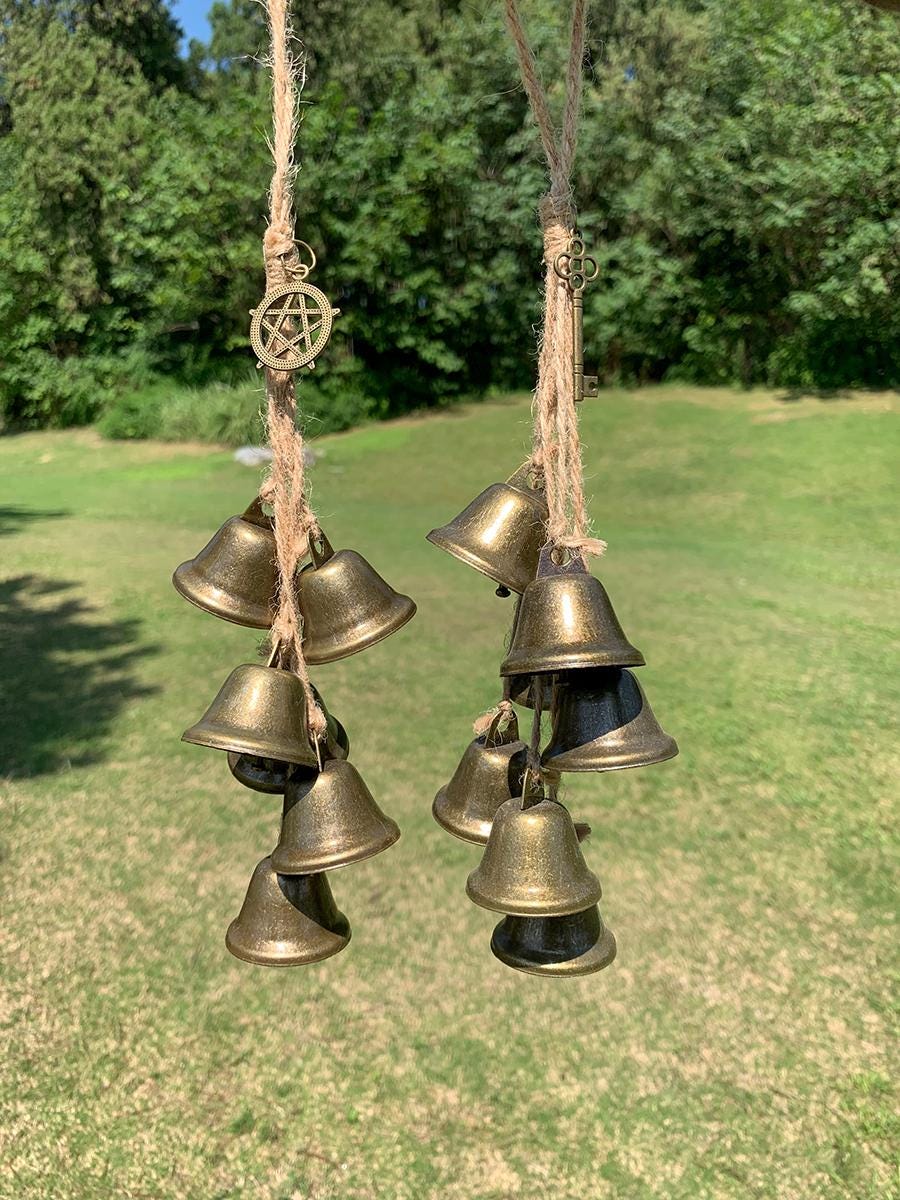 Hanging Witch Bells for Wreath, Pagan Door Hanger Bells for Home Protection, Wiccan Protection Amulet for Home Blessing