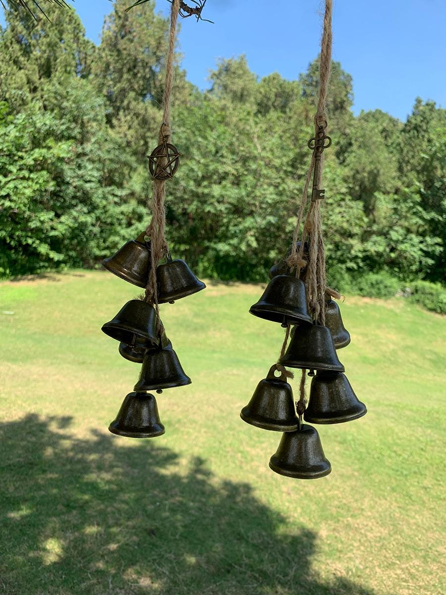 Hanging Witch Bells for Wreath, Pagan Door Hanger Bells for Home Protection, Wiccan Protection Amulet for Home Blessing
