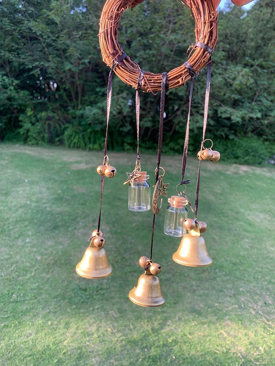 Handmade Wreath Witch Bells for Doorknob, Hanging Bells for Home Protection,  Pagan Folk Magic Decor, Door Hanger for Christmas Wreath