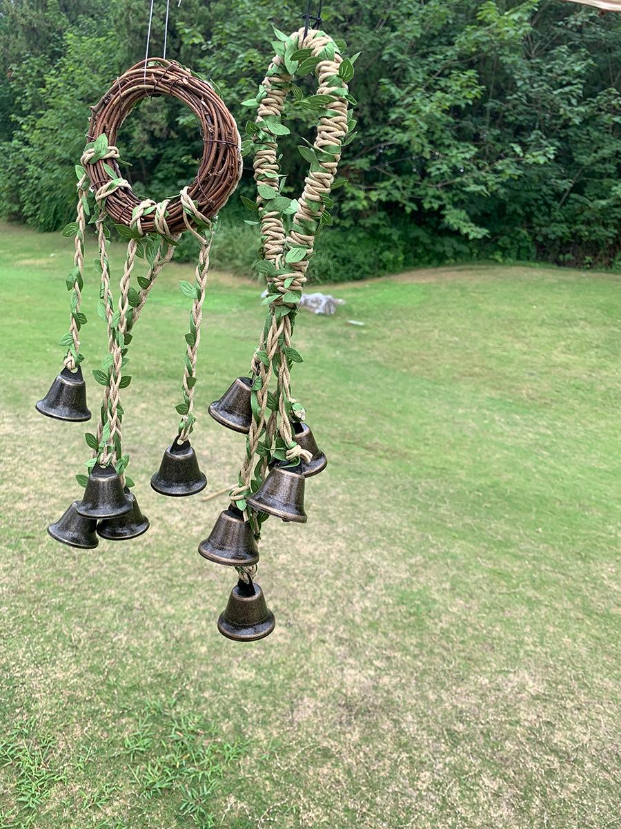 Set of 2 Rattan Wreath Witch Bells for Door Knob, Witches Bell for Protection, Pagan Wiccan Gift, Rustic Folk Magic Charm, Halloween Gift