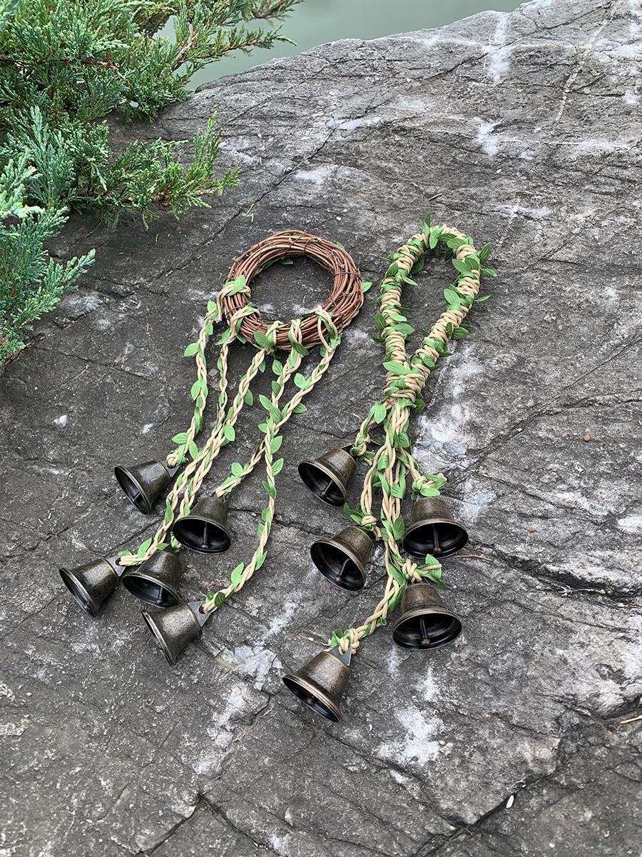 Set of 2 Rattan Wreath Witch Bells for Door Knob, Witches Bell for Protection, Pagan Wiccan Gift, Rustic Folk Magic Charm, Halloween Gift