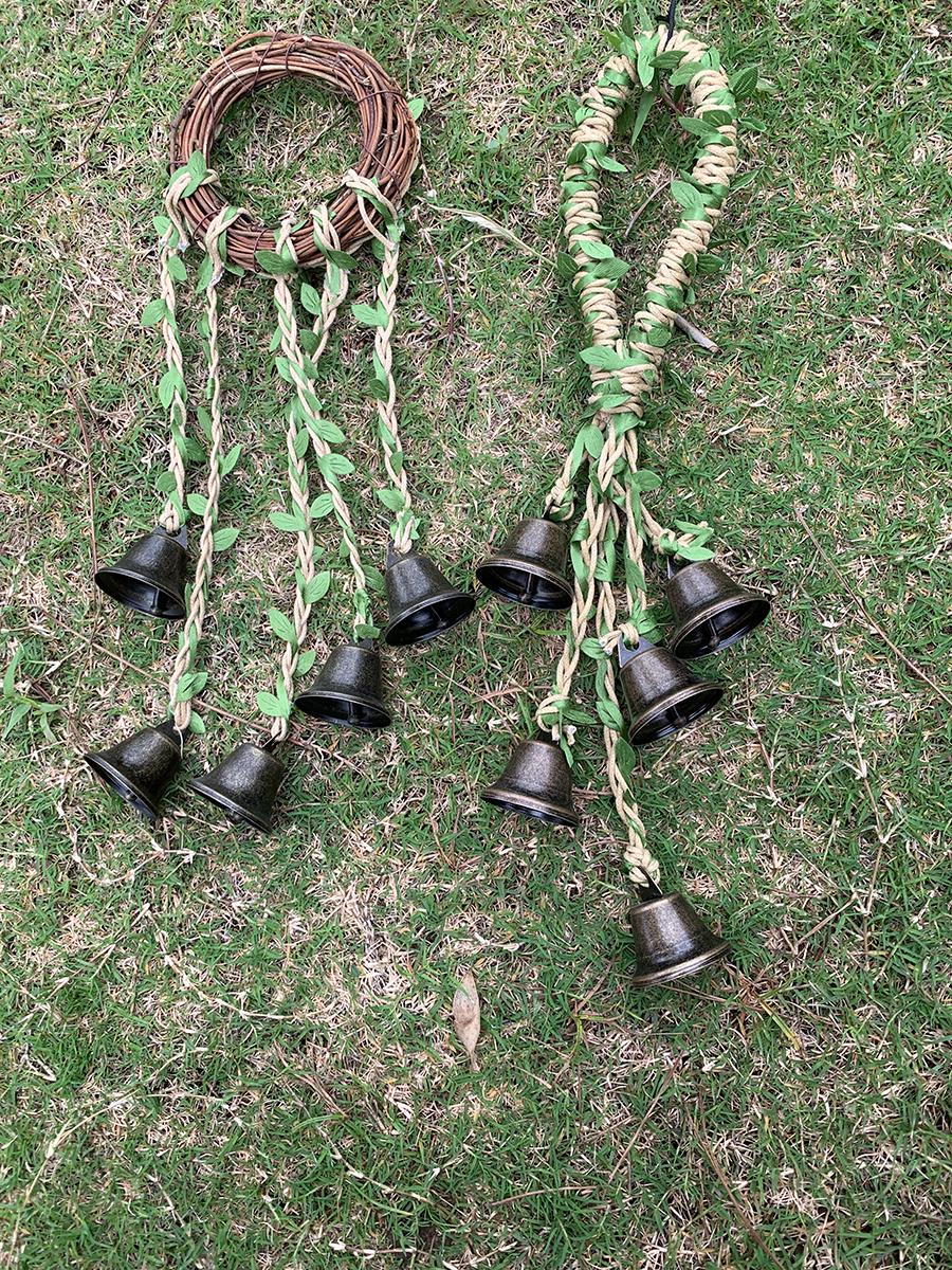 Set of 2 Rattan Wreath Witch Bells for Door Knob, Witches Bell for Protection, Pagan Wiccan Gift, Rustic Folk Magic Charm, Halloween Gift