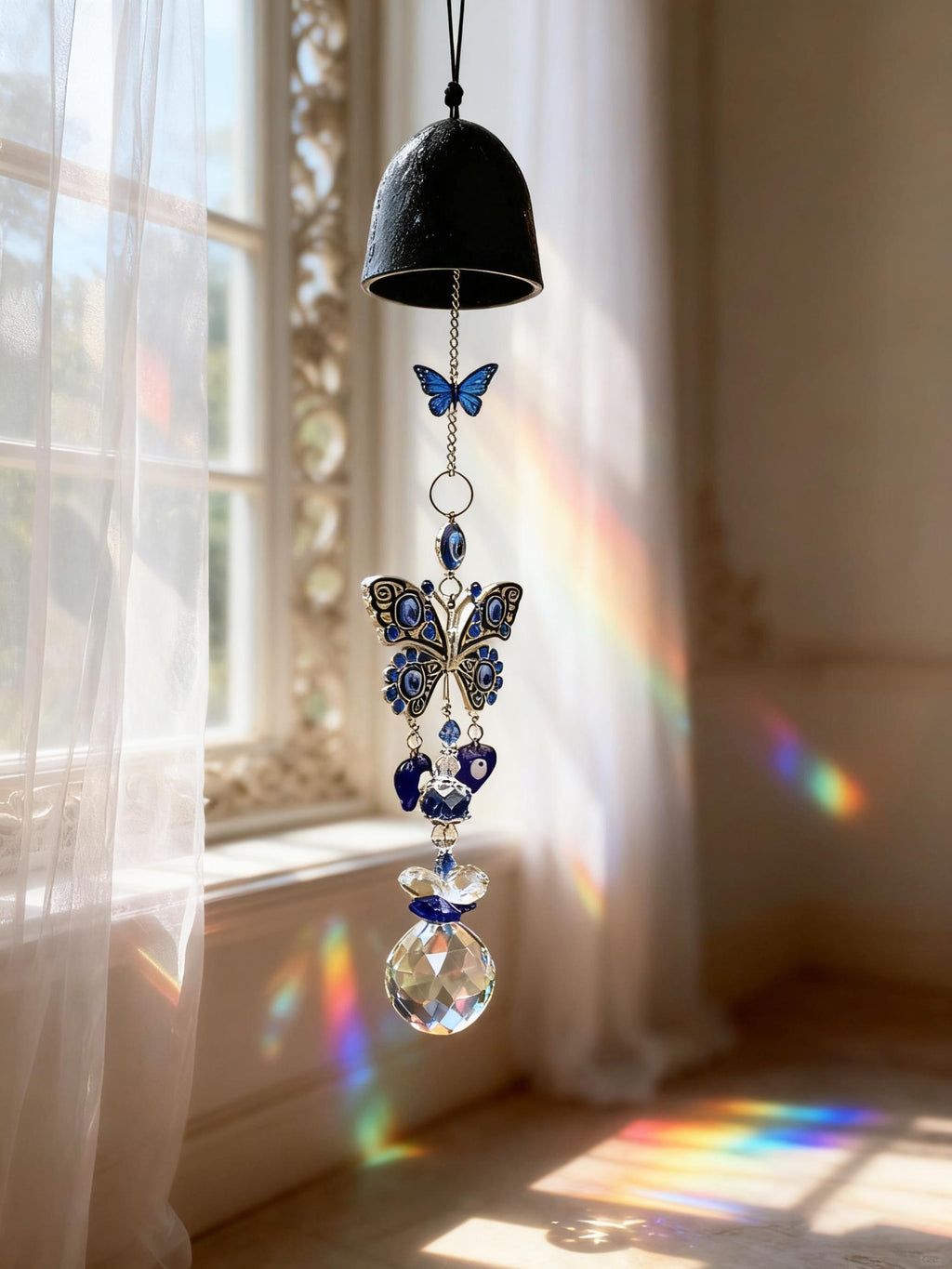 Hanging Witch Bells for Window, Witchmas Suncatcher Bell, Unique Christmas Butterfly Sun Catcher Decor, Pagan Bells for Doorknob, Yule Gifts