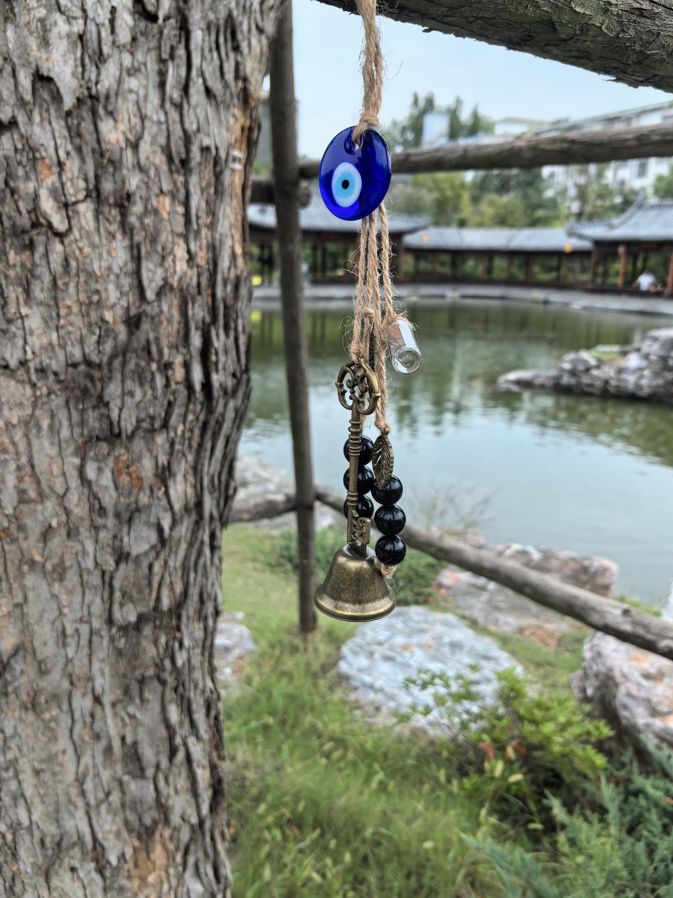 Hanging Bell for Home Protection, Witch Bells Wind Chime for Garden, Handmade Witch Decor Clear Negative Energies, Pagan Bells for Door Knob