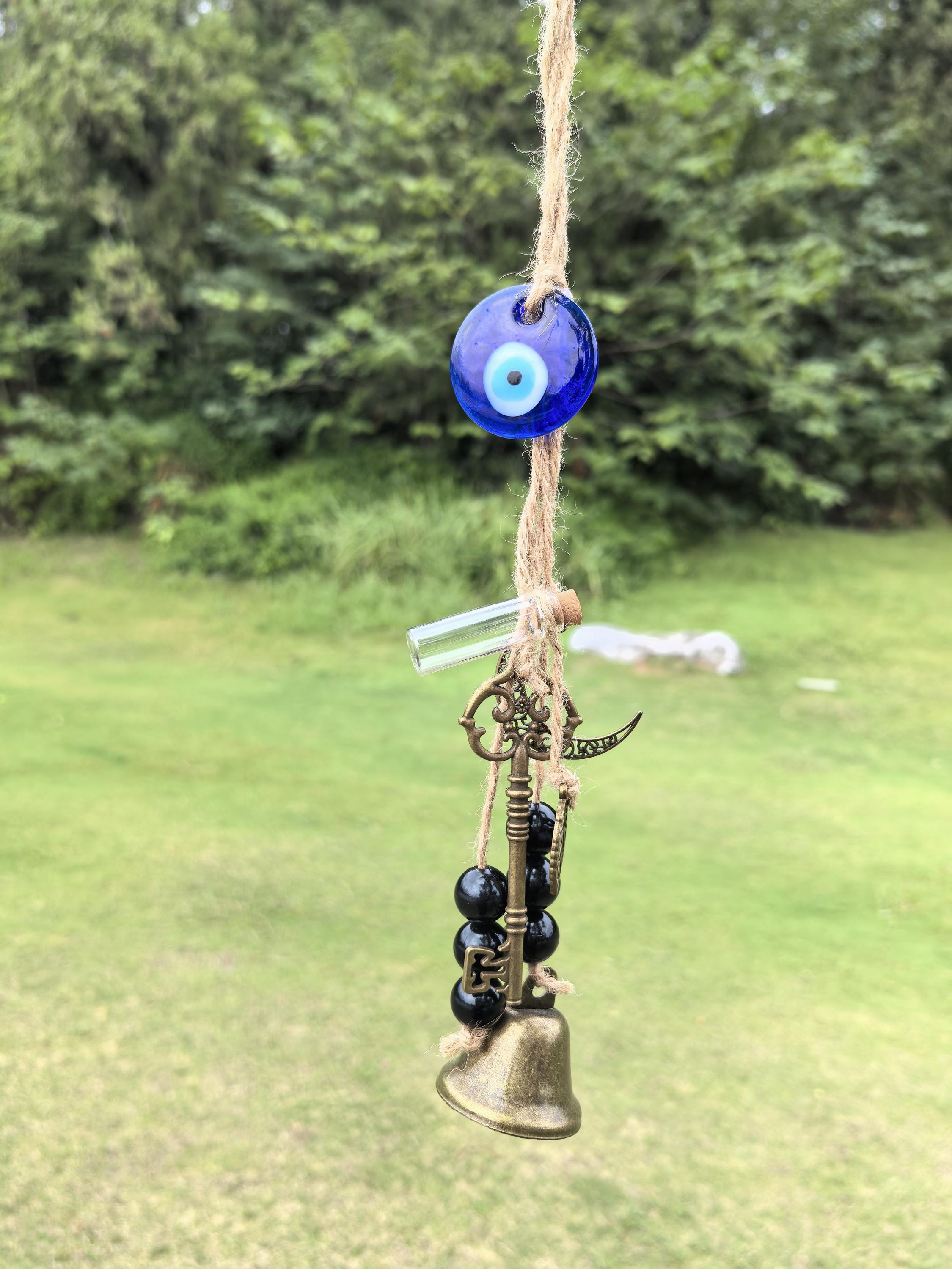 Hanging Bell for Home Protection, Witch Bells Wind Chime for Garden, Handmade Witch Decor Clear Negative Energies, Pagan Bells for Door Knob