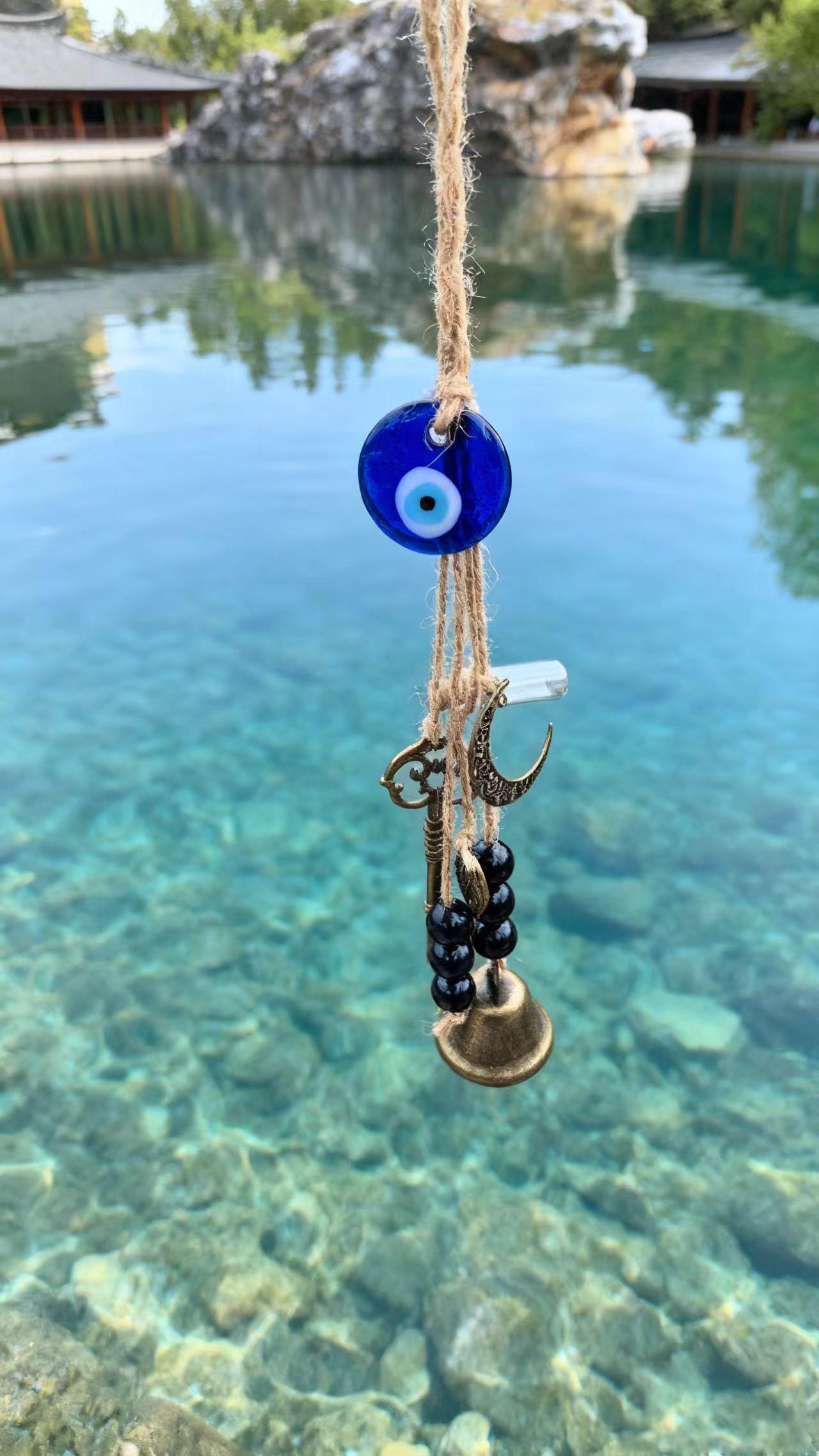 Hanging Bell for Home Protection, Witch Bells Wind Chime for Garden, Handmade Witch Decor Clear Negative Energies, Pagan Bells for Door Knob