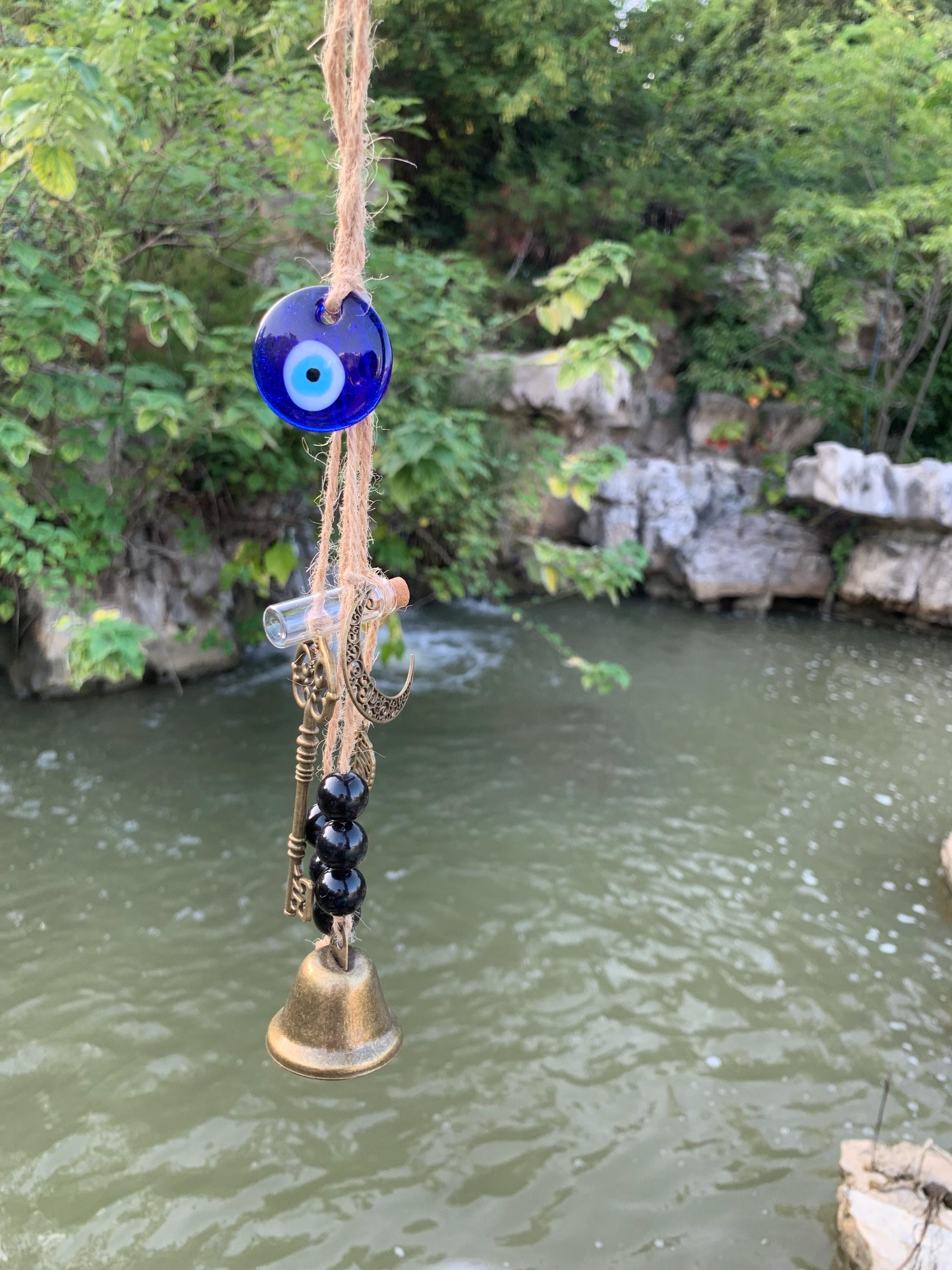 Hanging Bell for Home Protection, Witch Bells Wind Chime for Garden, Handmade Witch Decor Clear Negative Energies, Pagan Bells for Door Knob