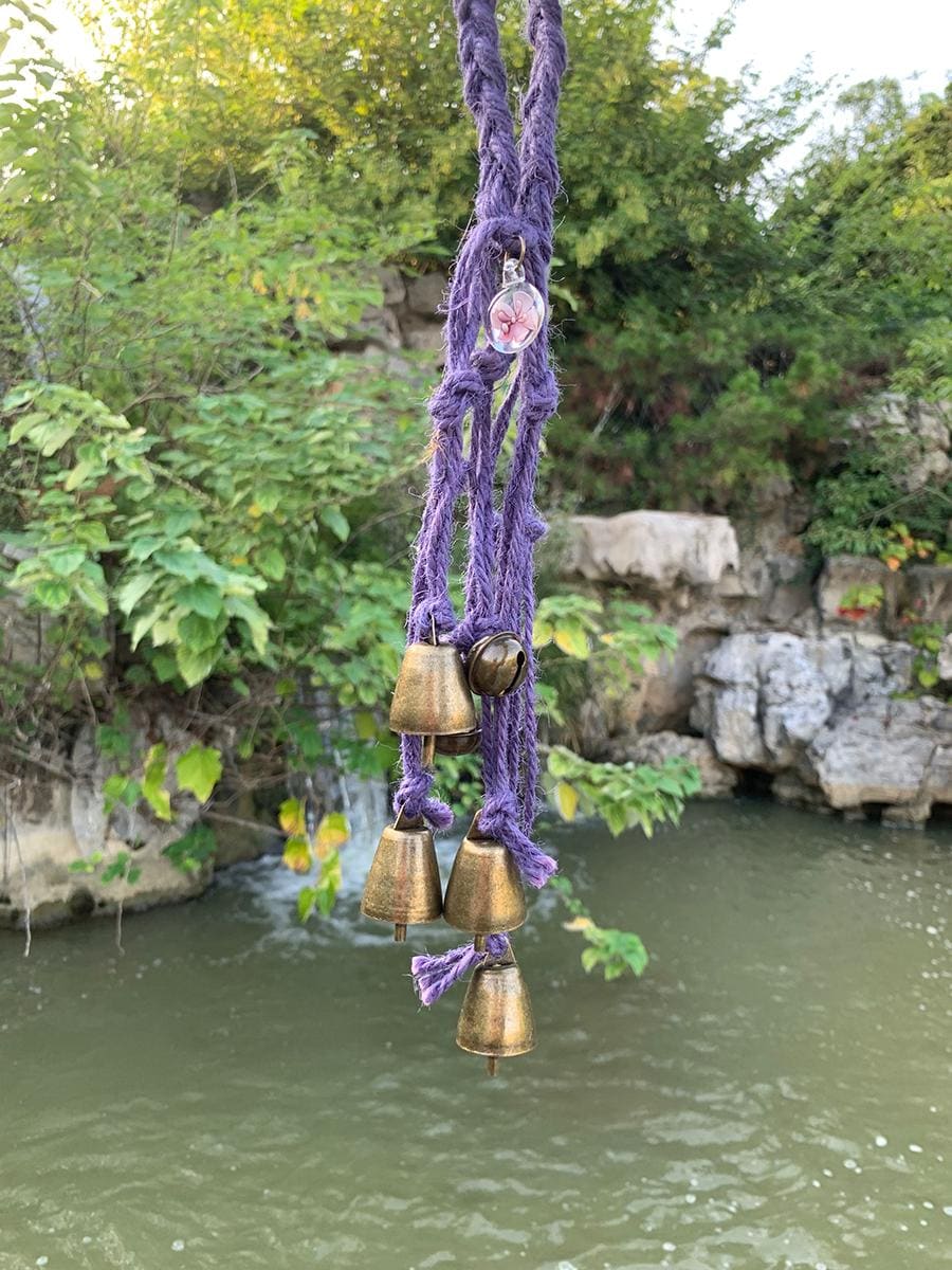 Handmade Woven Purple Witch Bell, Boho Woven Witches Bell for Doorknob, Wicca Witch Bells for Home Protection, Spiritual Housewarming Gift,