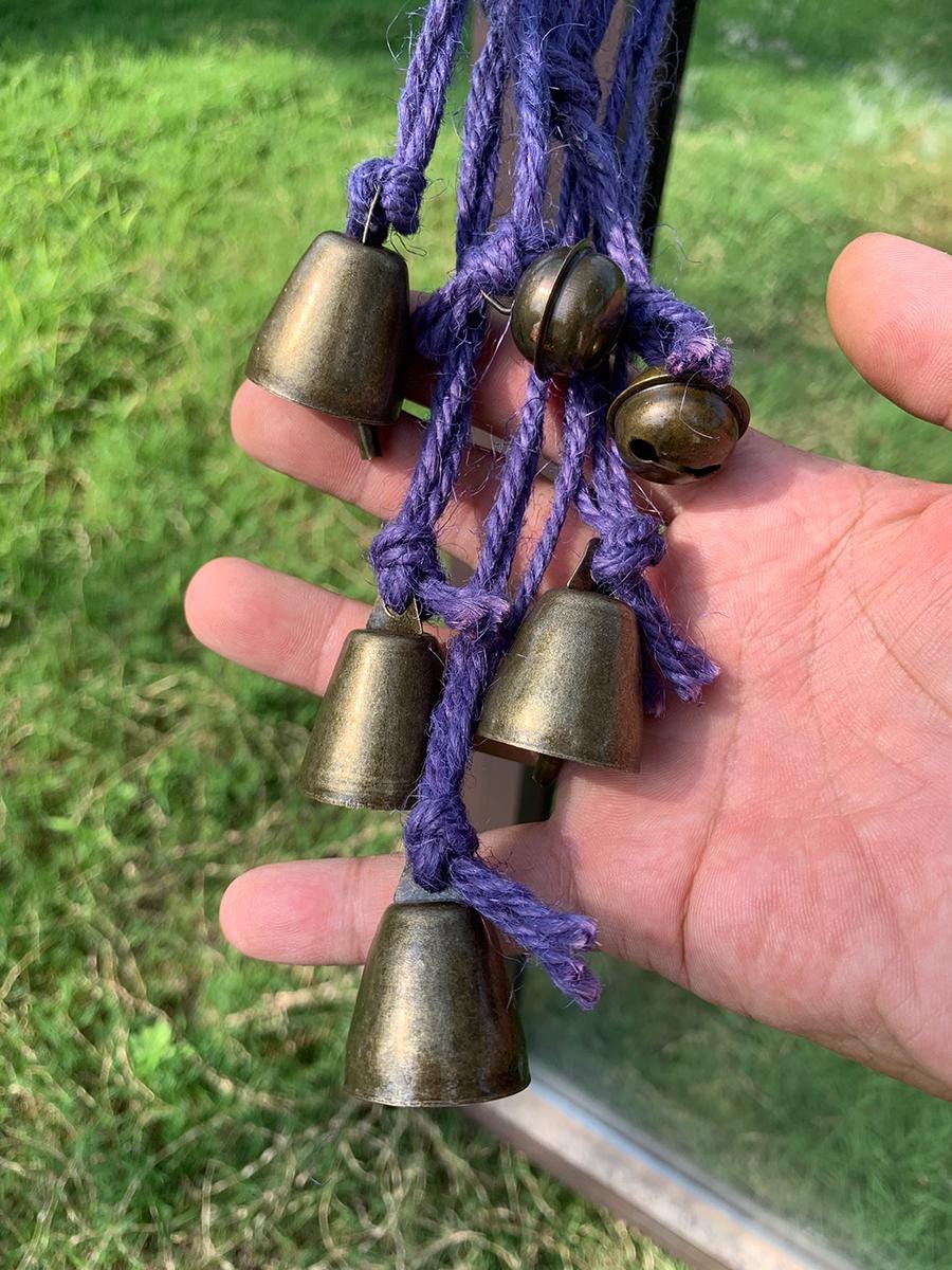 Handmade Woven Purple Witch Bell, Boho Woven Witches Bell for Doorknob, Wicca Witch Bells for Home Protection, Spiritual Housewarming Gift,