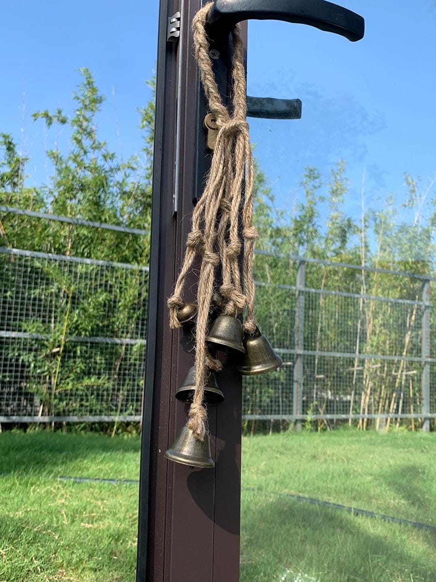 Handmade Hanging Bells for Door Knob, Vintage Bells for Home Protection,  Boho Hanging Bells for Wreath, Natural Jute Woven Witch Bell