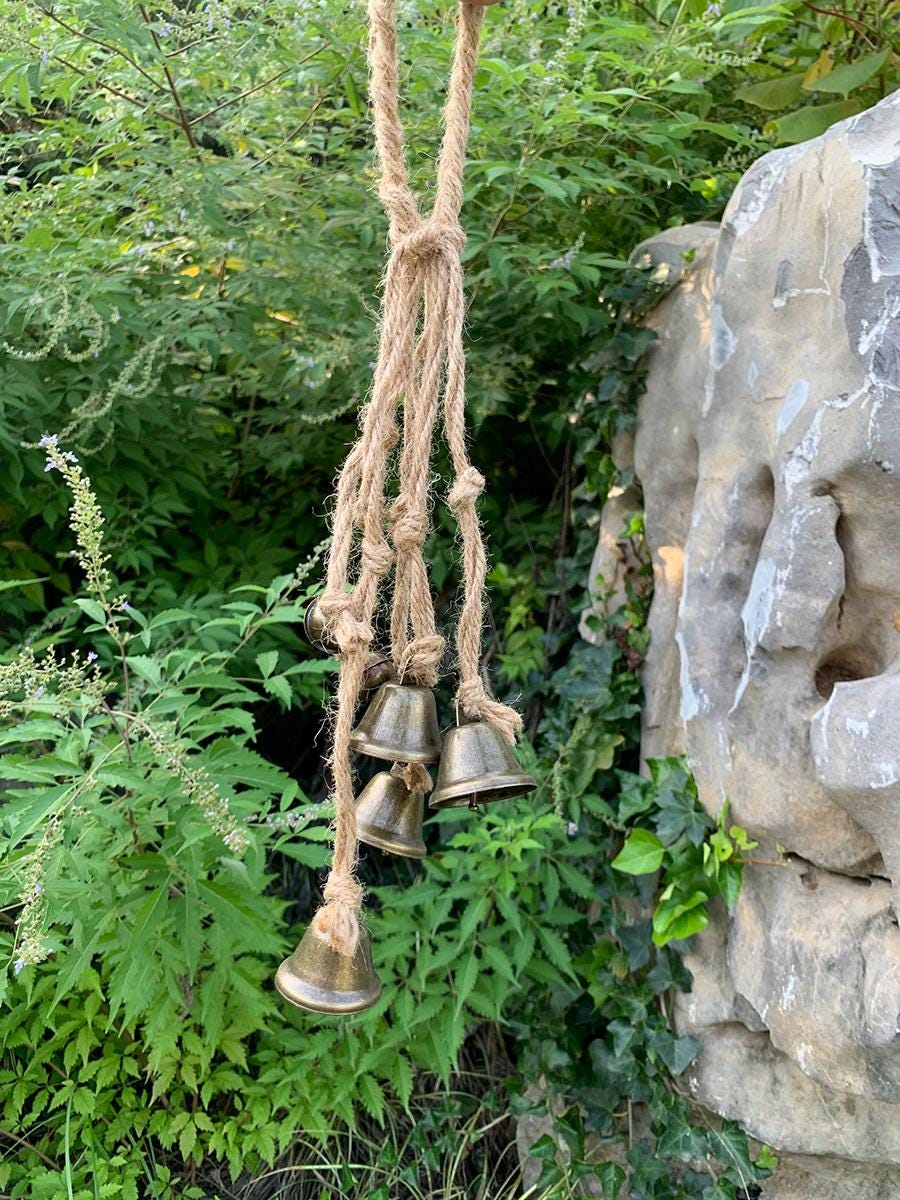 Handmade Hanging Bells for Door Knob, Vintage Bells for Home Protection,  Boho Hanging Bells for Wreath, Natural Jute Woven Witch Bell