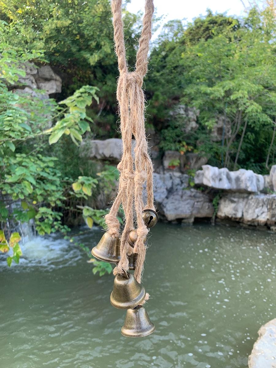 Handmade Hanging Bells for Door Knob, Vintage Bells for Home Protection,  Boho Hanging Bells for Wreath, Natural Jute Woven Witch Bell