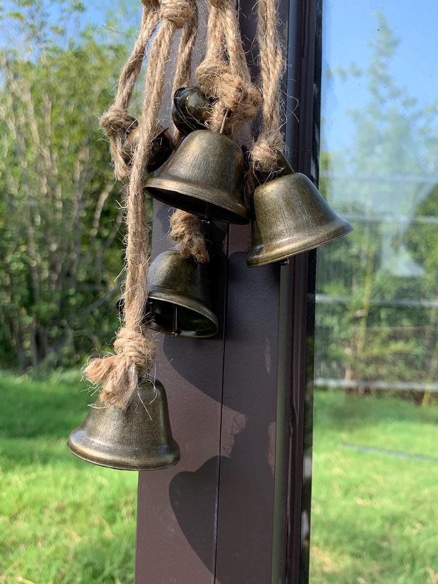 Handmade Hanging Bells for Door Knob, Vintage Bells for Home Protection,  Boho Hanging Bells for Wreath, Natural Jute Woven Witch Bell