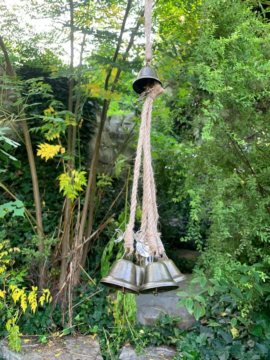 Hanging Witch Bells for Porch, Wicca Witch Bells for Home Protection, Witch Bells Wind Chime for Outdoor, Pagan Decor for Home, Wicca Gift