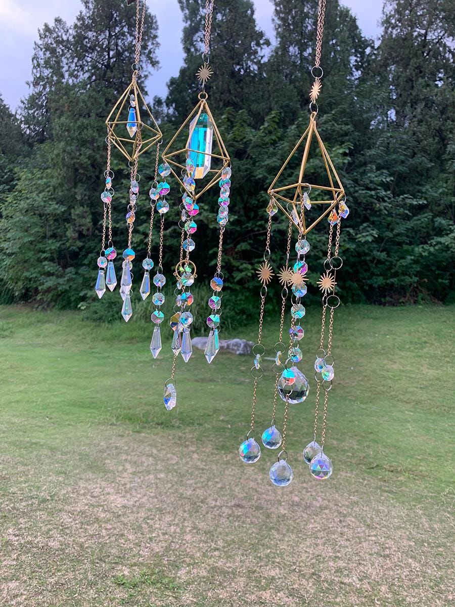 Set of 3 Modern Geometric Suncatcher Prism for Windows, Crystal Sun Catcher, Sparkling Rainbows for Windows Home Garden, Housewarming Gift