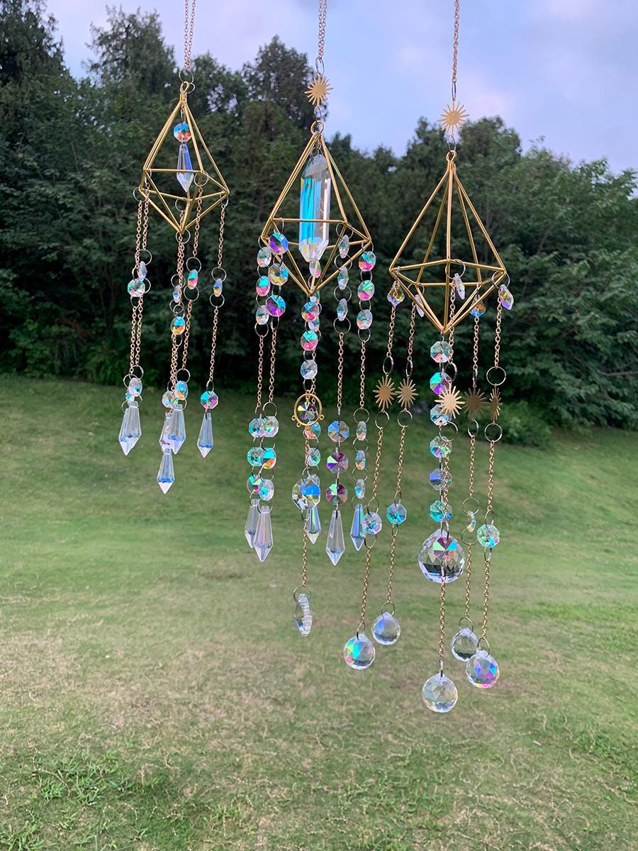 Set of 3 Modern Geometric Suncatcher Prism for Windows, Crystal Sun Catcher, Sparkling Rainbows for Windows Home Garden, Housewarming Gift