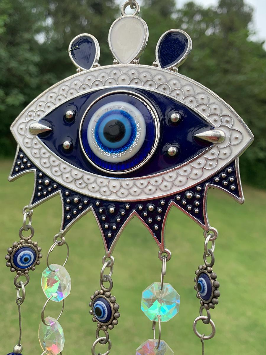 Evil eyes Crystal Suncatcher, Witch Bells with Sun Catcher, Hanging Crystal Prism, Sun Catcher Garden Ornament Rainbow Maker Crystal