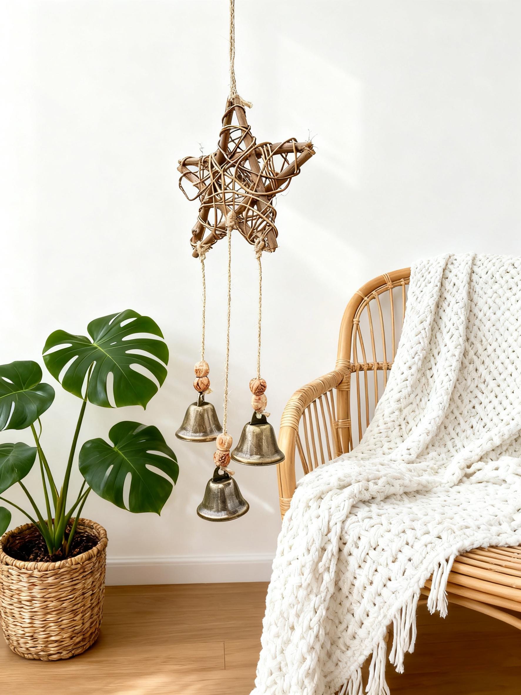 Pentagram Witch Bells for Home Protection, Hanging Wicca Bells for Door Knob, Handmade Pagan Protection Charm for Doors, Pagan Decor