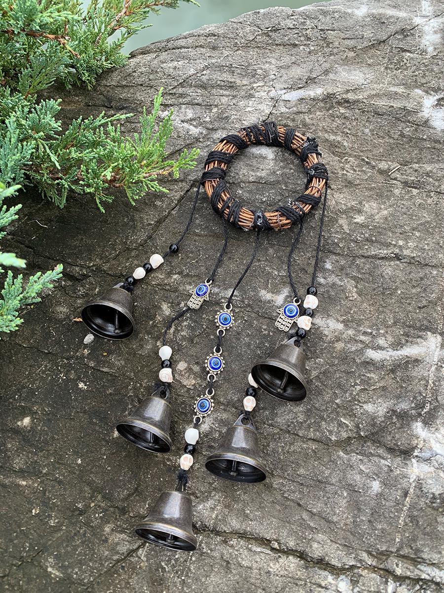 Evil Eyes Witch Bells for Door Knob, Hanging Witch Bells on Ropes, Wicca Altar House Doorknob Protection Bell, Witchy Gifts Decor
