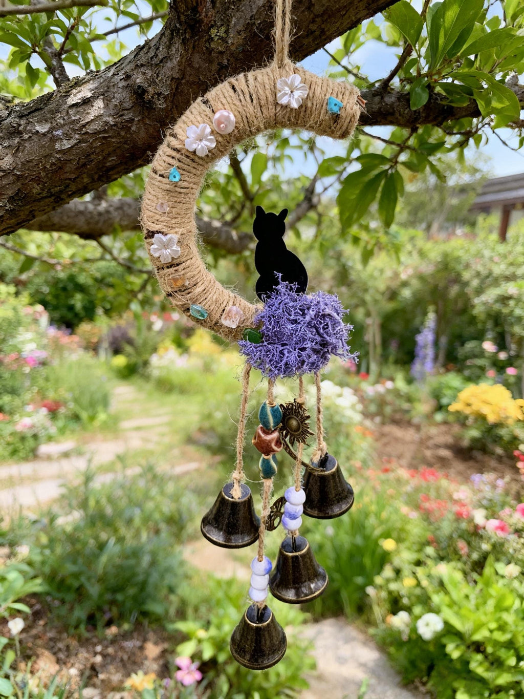 Witch Bells, Witch Bells for Gardening, Witch Bells -One Little Cat Sitting on The Moon, Witch Bells for Door Knob, Hanging Bells