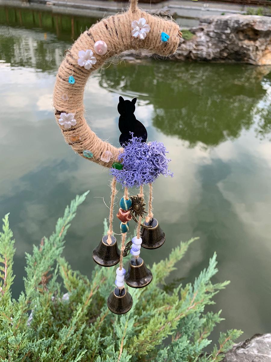 Witch Bells, Witch Bells for Gardening, Witch Bells -One Little Cat Sitting on The Moon, Witch Bells for Door Knob, Hanging Bells