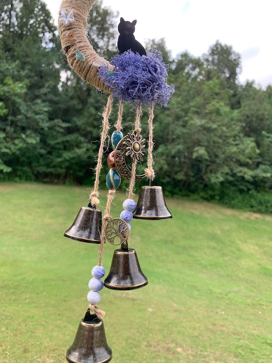 Witch Bells, Witch Bells for Gardening, Witch Bells -One Little Cat Sitting on The Moon, Witch Bells for Door Knob, Hanging Bells