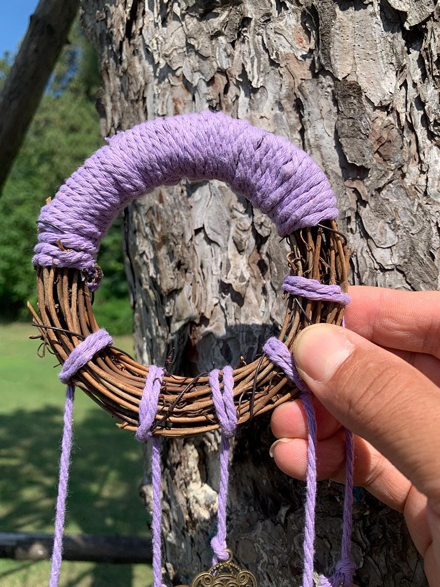 Purple Witch Bell Wreath, Witch Bells for Door Protection, Hanging Door Knob Protection Bells, Wicca Altar House Doorknob Protection Bell