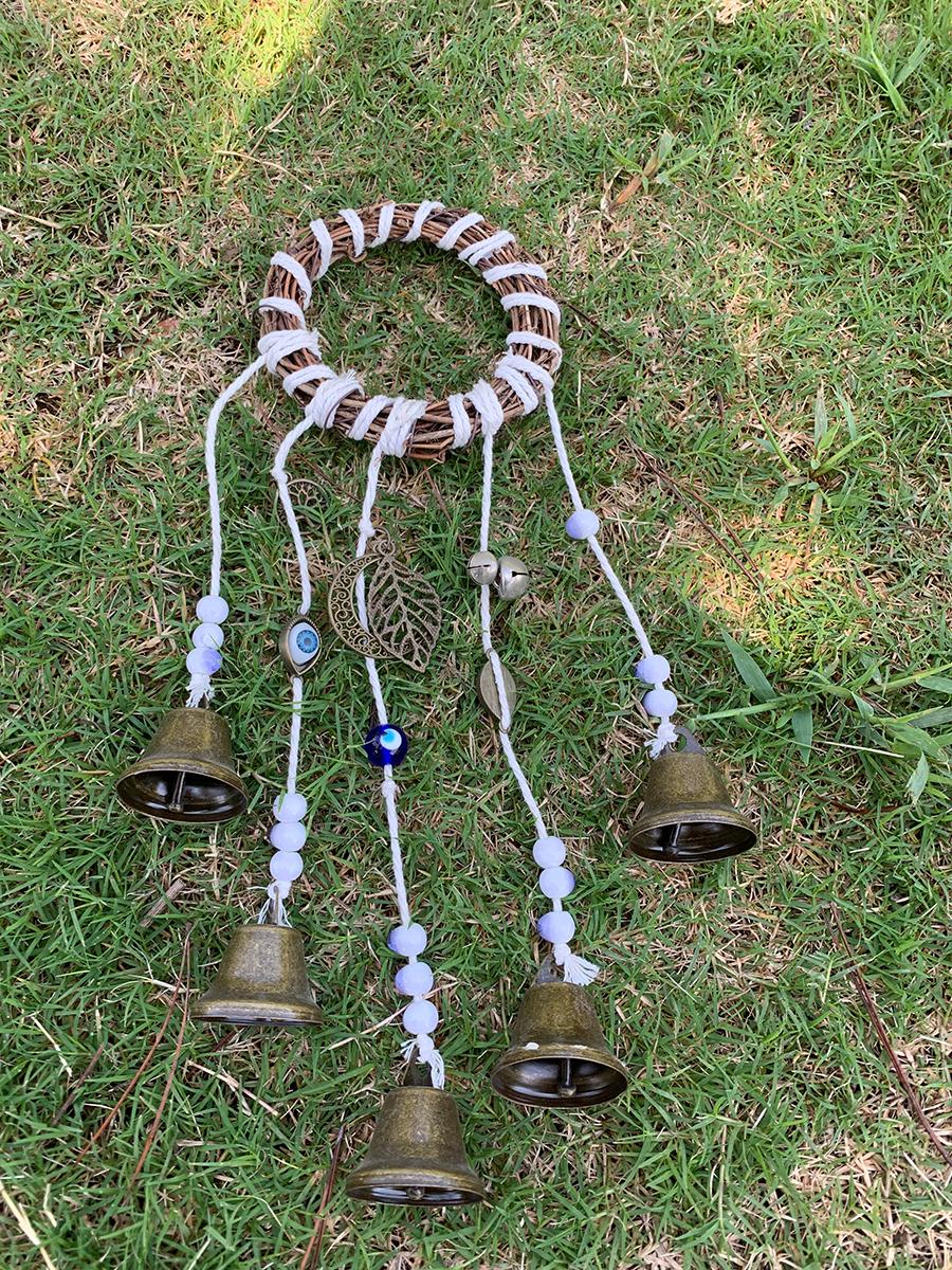 White Witch Bells, Hanging Bells on Rope, Hanging Bells for Temple, Pagan Decor, Witchcraft Supplies Kit