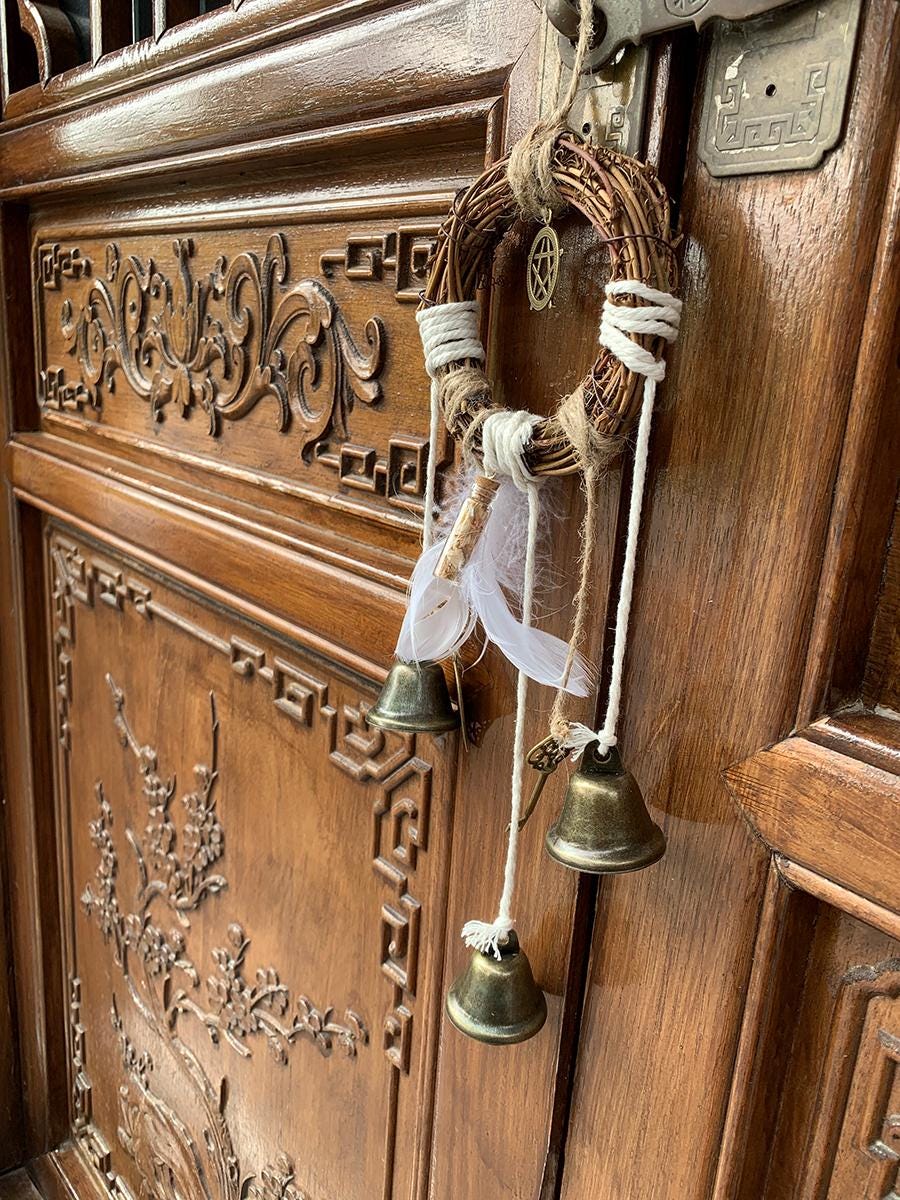 Handmade Witch Bells for Door Protection,  Wicca Witch Bells for Blessing, Pagan Decor Housewarming Gift, Hanging Bells for Outdoor