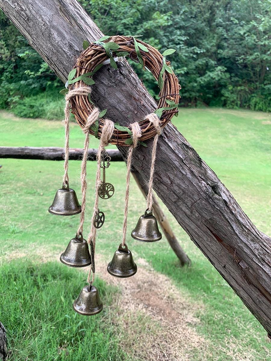 Wreath Wind Chime Witch Bells, Wicca Witch Bells for Home Protection, Hanging Bells for Door Knob, Spiritual Gift for Her, Protection Amulet