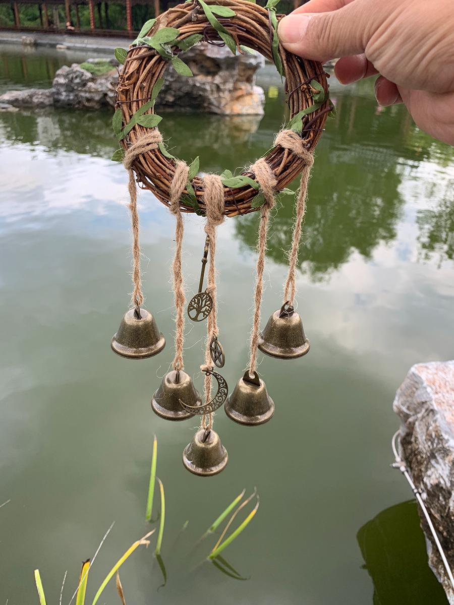 Wreath Wind Chime Witch Bells, Wicca Witch Bells for Home Protection, Hanging Bells for Door Knob, Spiritual Gift for Her, Protection Amulet