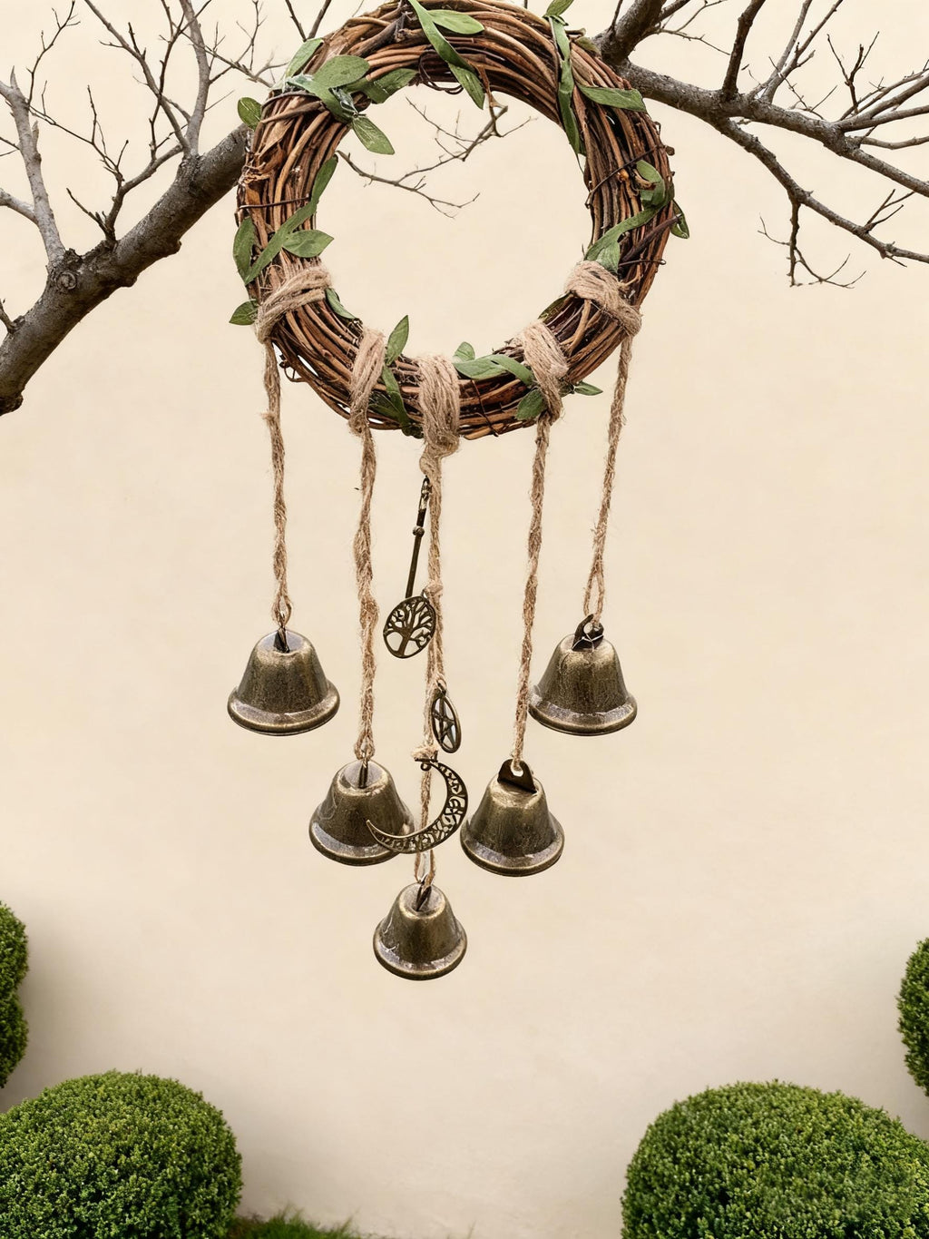 Wreath Wind Chime Witch Bells, Wicca Witch Bells for Home Protection, Hanging Bells for Door Knob, Spiritual Gift for Her, Protection Amulet