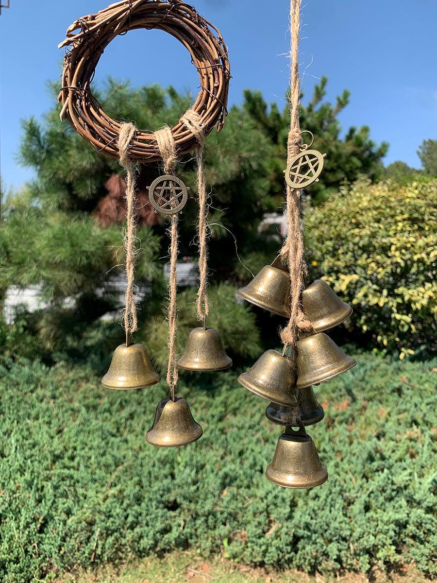 Set of 2 Witch Bells for Home Protection, Hanging Bells for Door Knob, Ward Off Negative Energy from Your Home, Yule Gift for Witchy Friends