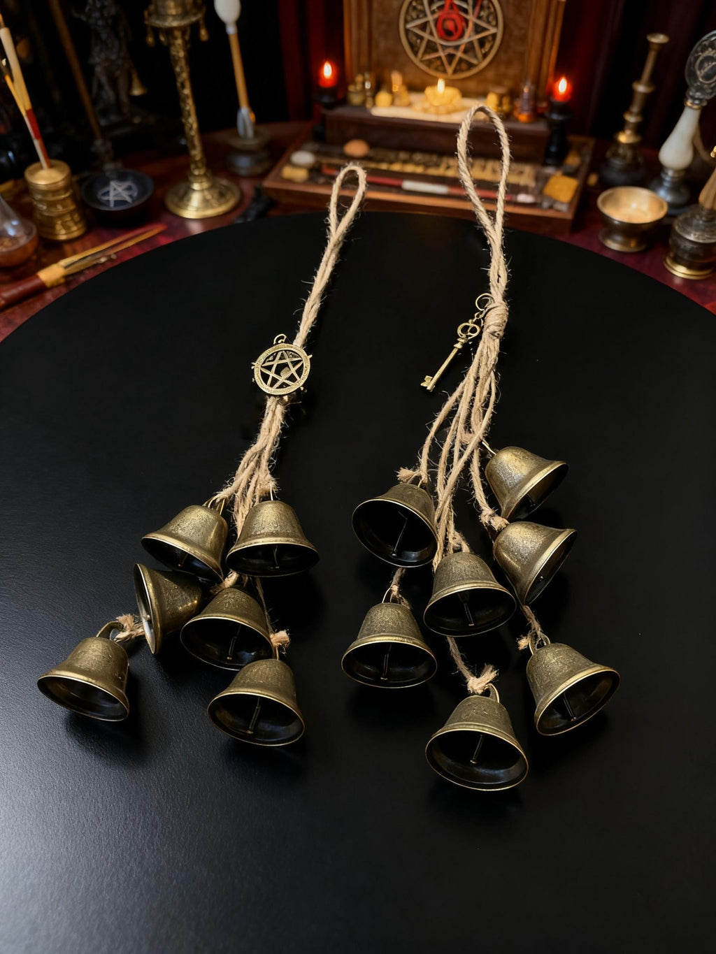 Hanging Witch Bells for Wreath, Pagan Door Hanger Bells for Home Protection, Wiccan Protection Amulet for Home Blessing