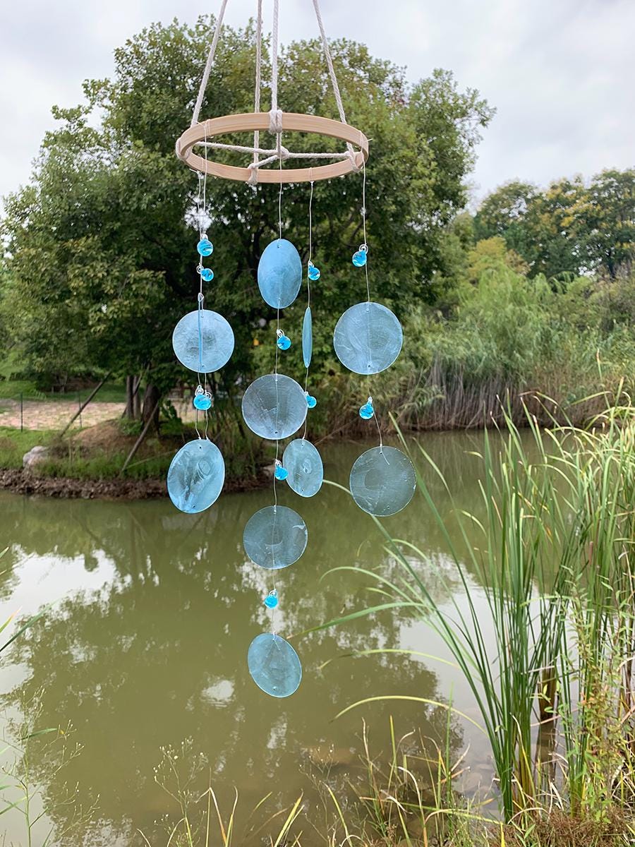 Azure Mermaid Wind Chime, Handmade with Blue Shells and Sea Glass, Soo
