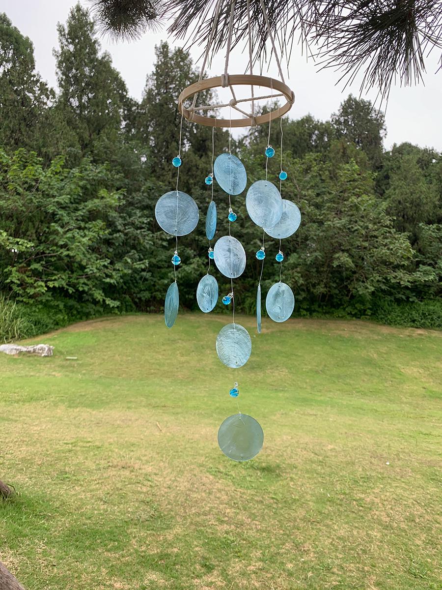 Azure Mermaid Wind Chime, Handmade with Blue Shells and Sea Glass, Soo