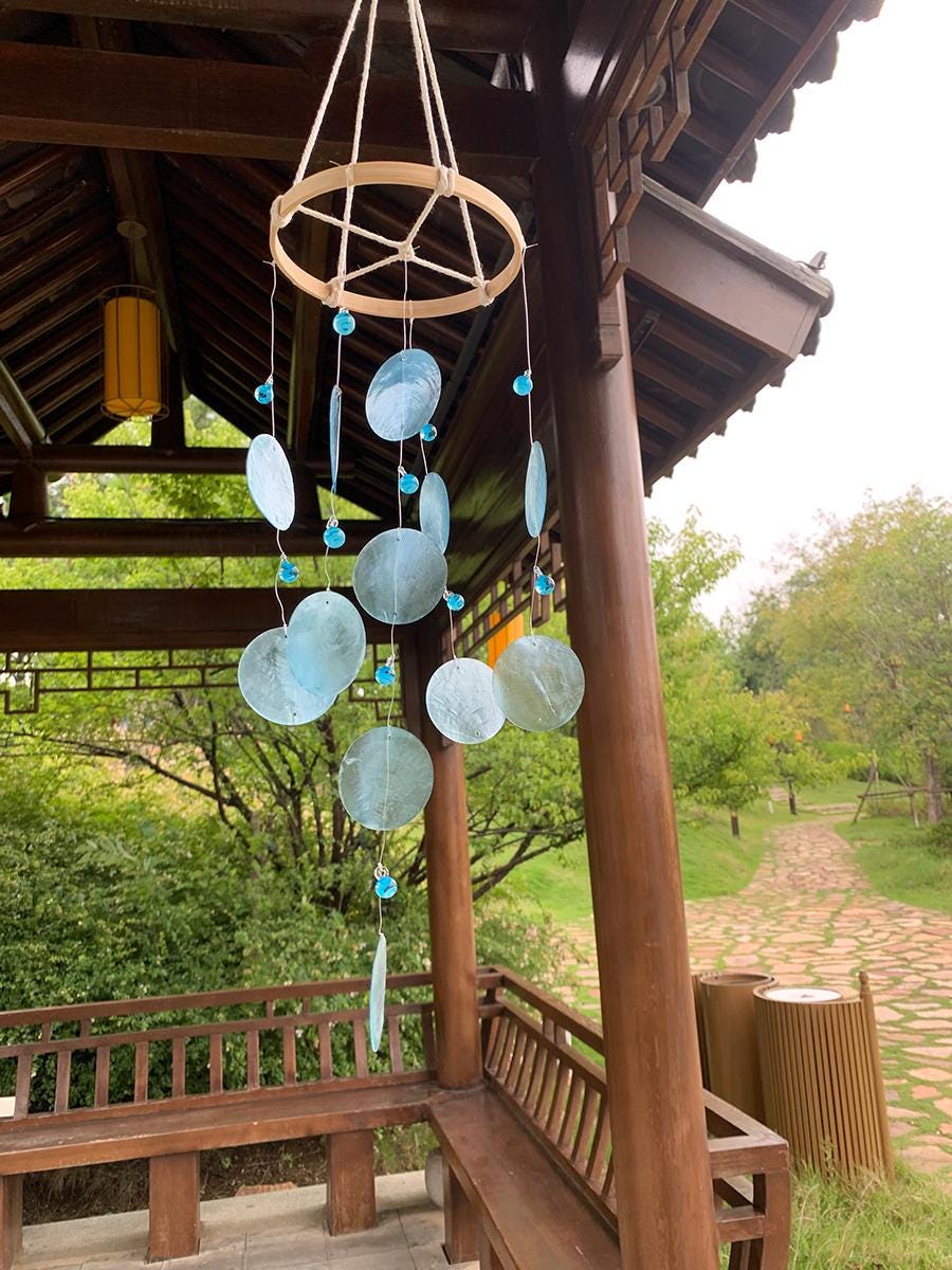 Azure Mermaid Wind Chime, Handmade with Blue Shells and Sea Glass, Soo