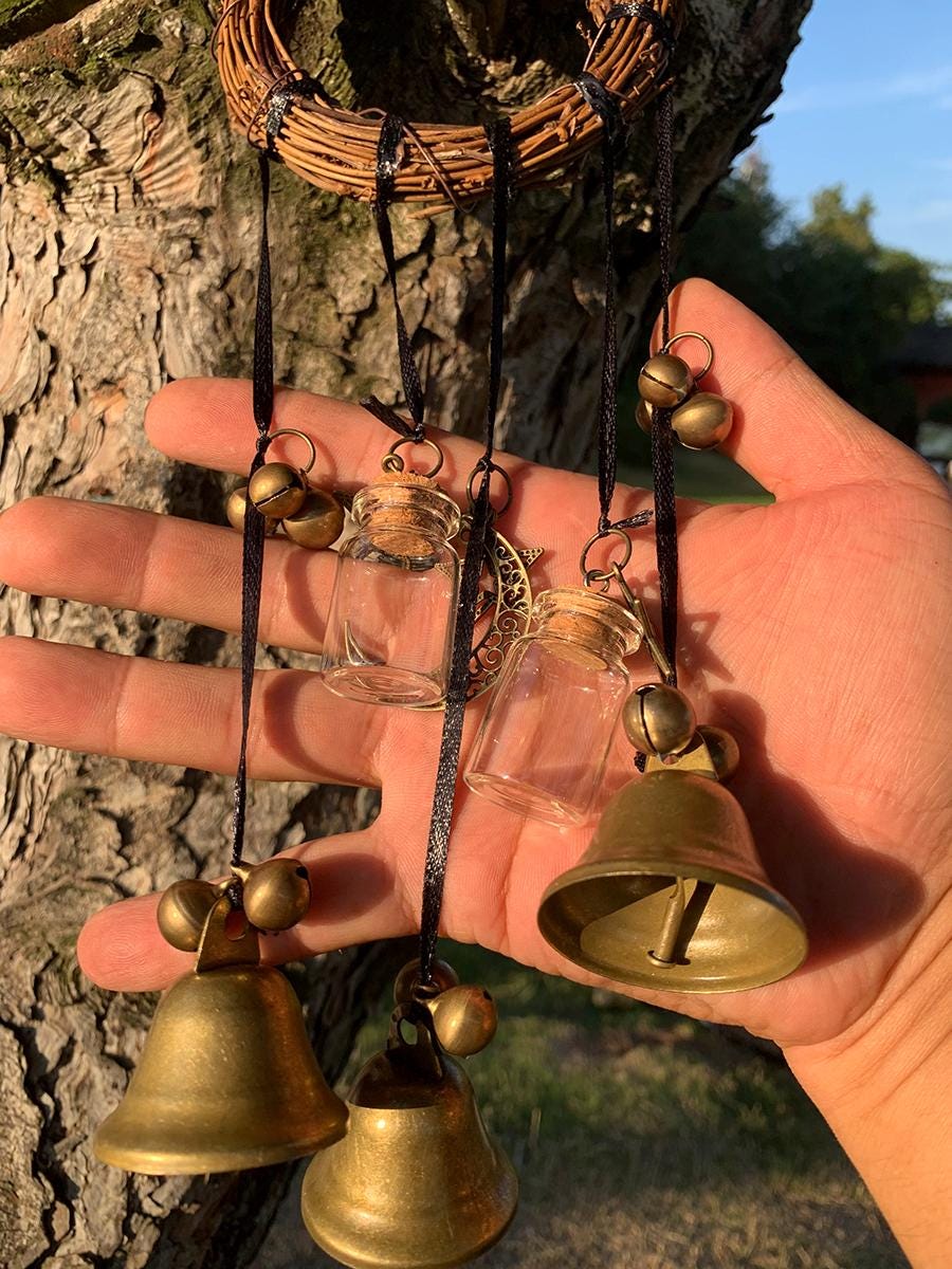 Handmade Wreath Witch Bells for Doorknob, Hanging Bells for Home Protection,  Pagan Folk Magic Decor, Door Hanger for Christmas Wreath