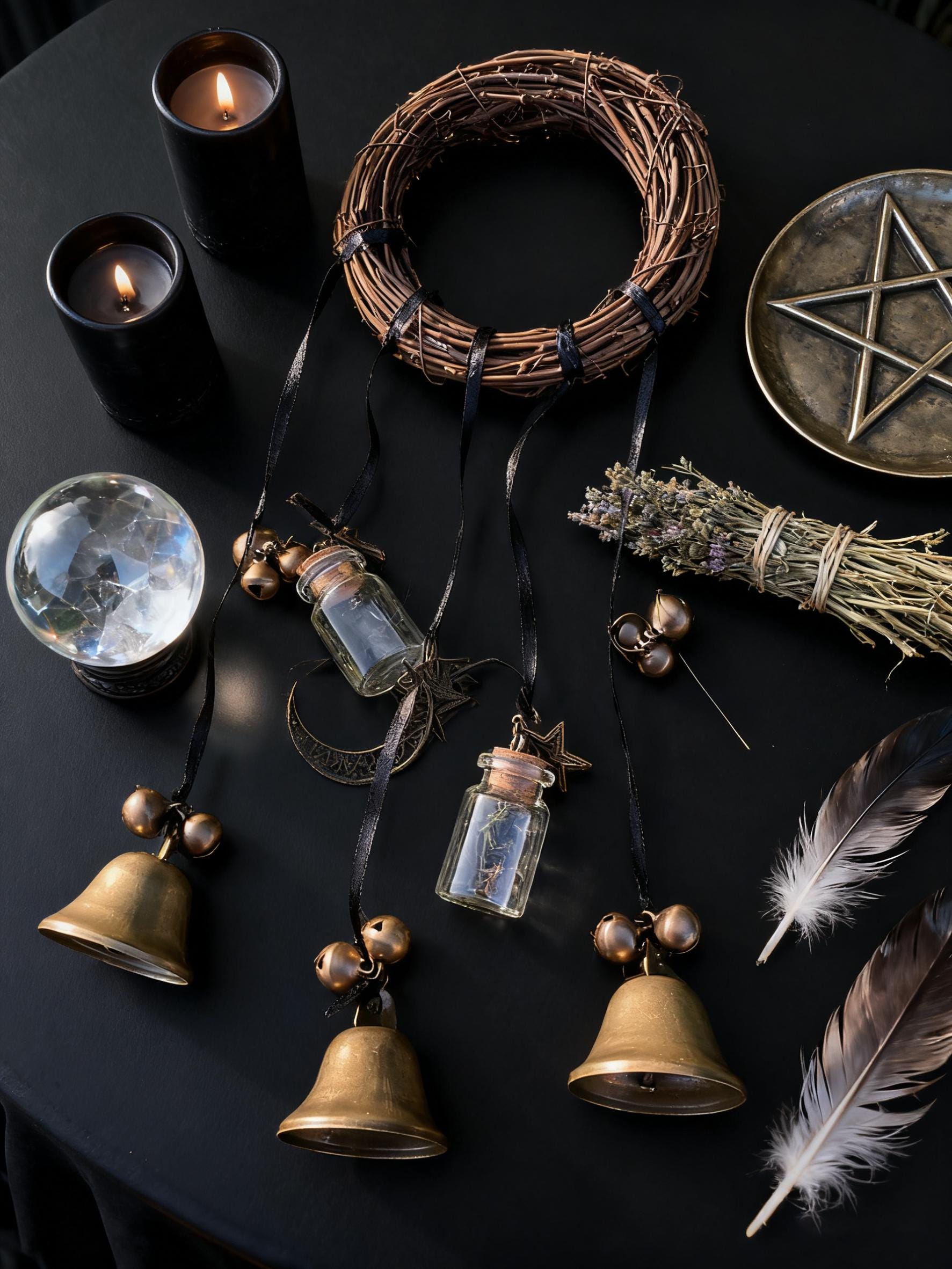 Handmade Wreath Witch Bells for Doorknob, Hanging Bells for Home Protection,  Pagan Folk Magic Decor, Door Hanger for Christmas Wreath